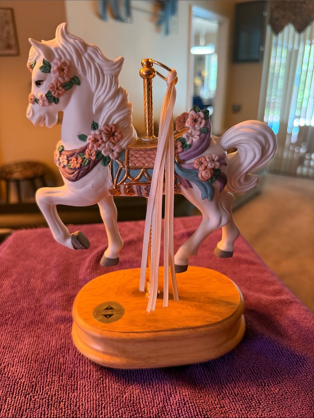 breckenridge White Carousel Horse Figurine with Pink Floral Accents